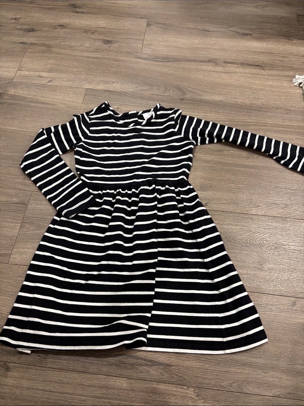 Hanna Andersson Black and White Striped Long-Sleeve Casual Dress